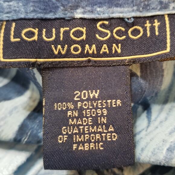 Laura Scott Woman Casual Button Front Blue Design Short Sleeve Camp Shirt Sz 20W - Picture 6 of 7
